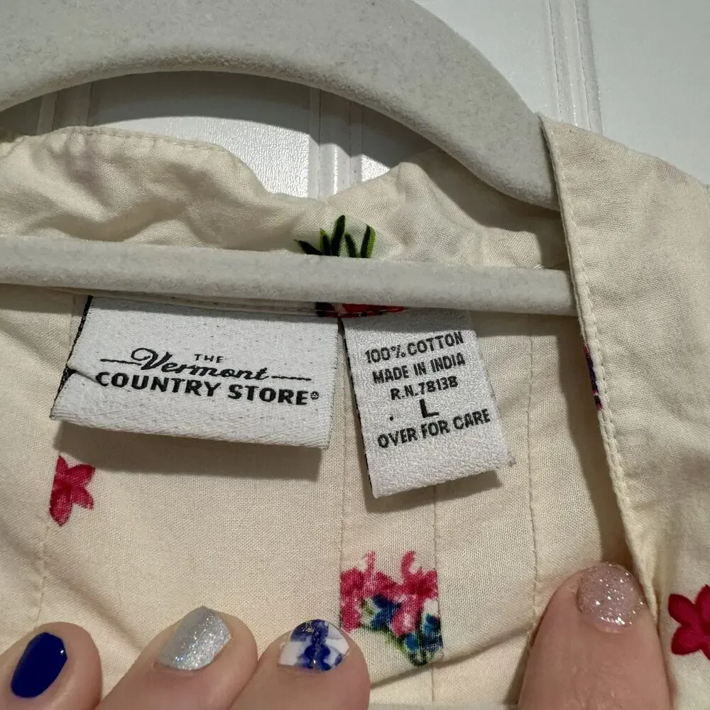 Vermont Country Store Floral Pintucked Cotton Shirt Size Large